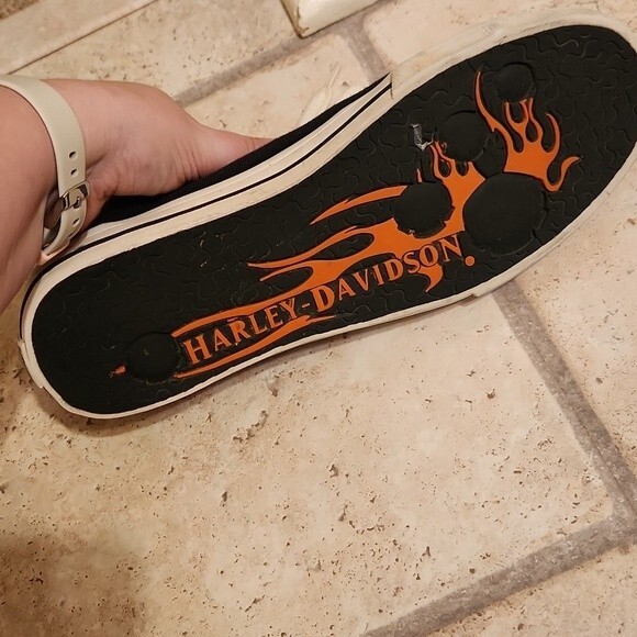 Harley Davidson Black Lace-Up Shoes w/ Flame Soles Men's 9.5 Women's 11 - Picture 9 of 11